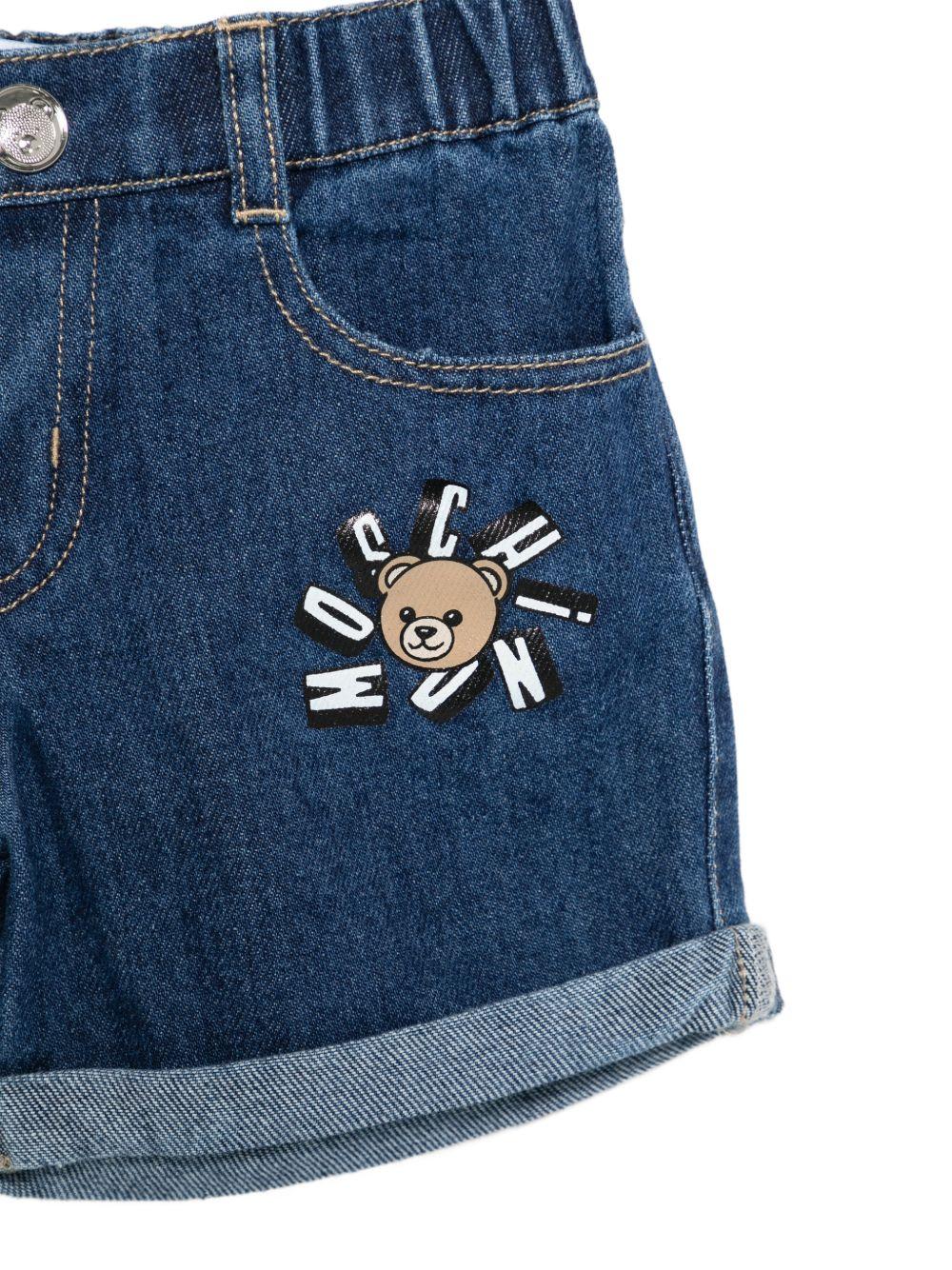 Shorts per neonato Moschino Kids denim con Teddy Bear sul davanti - Rubino Kids
