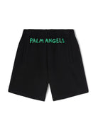 Shorts sportivi con logo per bambino Palm Angels Kids nero con vita elasticizzata - Rubino Kids