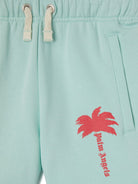 Shorts sportivi con stampa per bambina Palm Angels Kids azzurro con orlo dritto - Rubino Kids