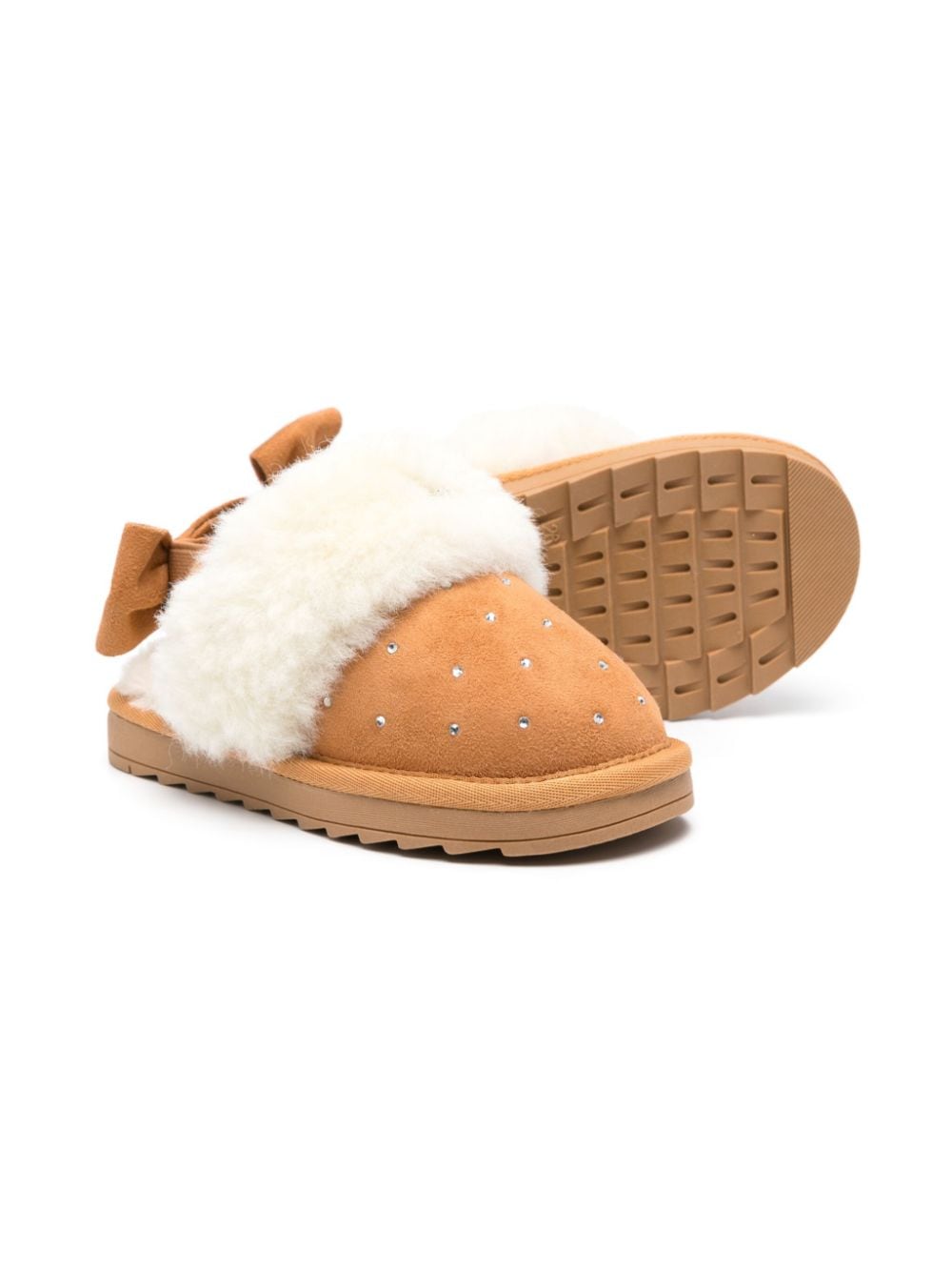 Slippers per bambina Monnalisa marrone con strass e pelliccia - Rubino Kids