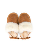 Slippers per bambina Monnalisa marrone con strass e pelliccia - Rubino Kids