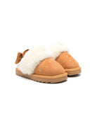 Slippers per bambina Monnalisa marrone con strass e pelliccia - Rubino Kids