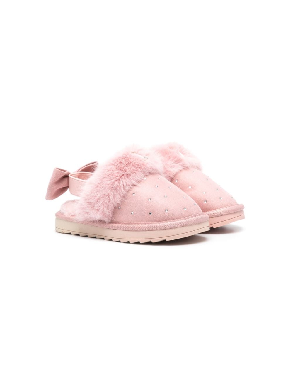 Slippers per bambina Monnalisa rosa con strass e pelliccia - Rubino Kids