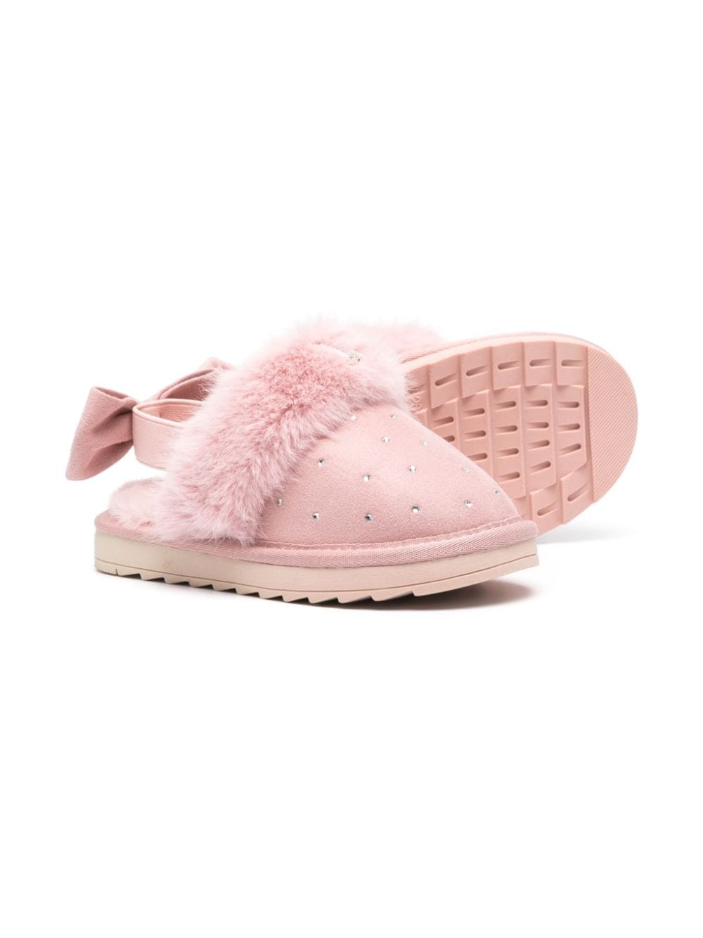 Slippers per bambina Monnalisa rosa con strass e pelliccia - Rubino Kids