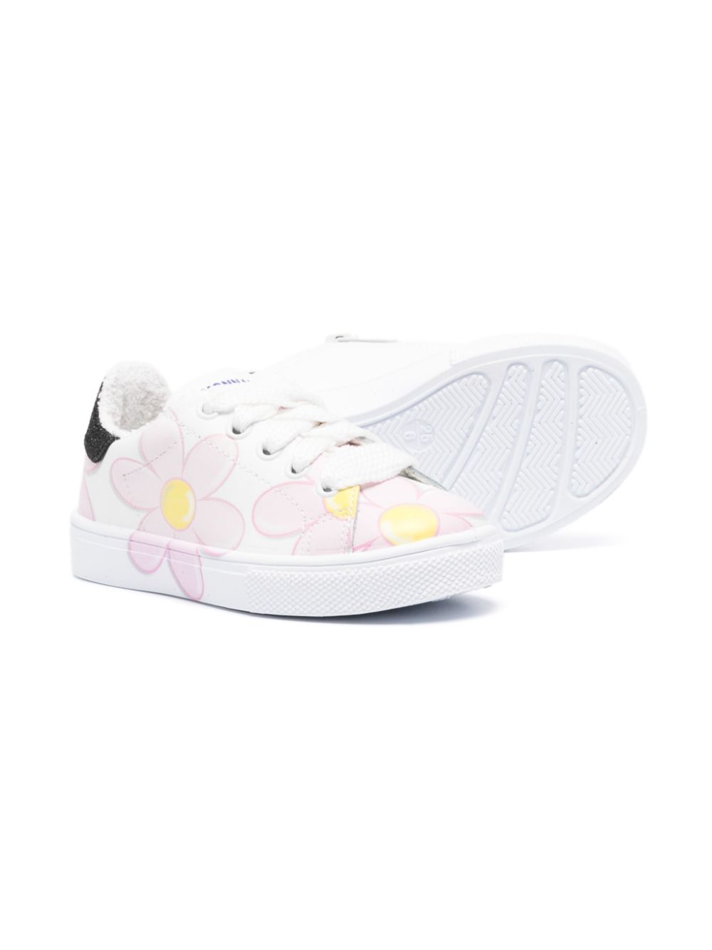 Sneakers a fiori per bambina Monnalisa bianche con design a inserti - Rubino Kids