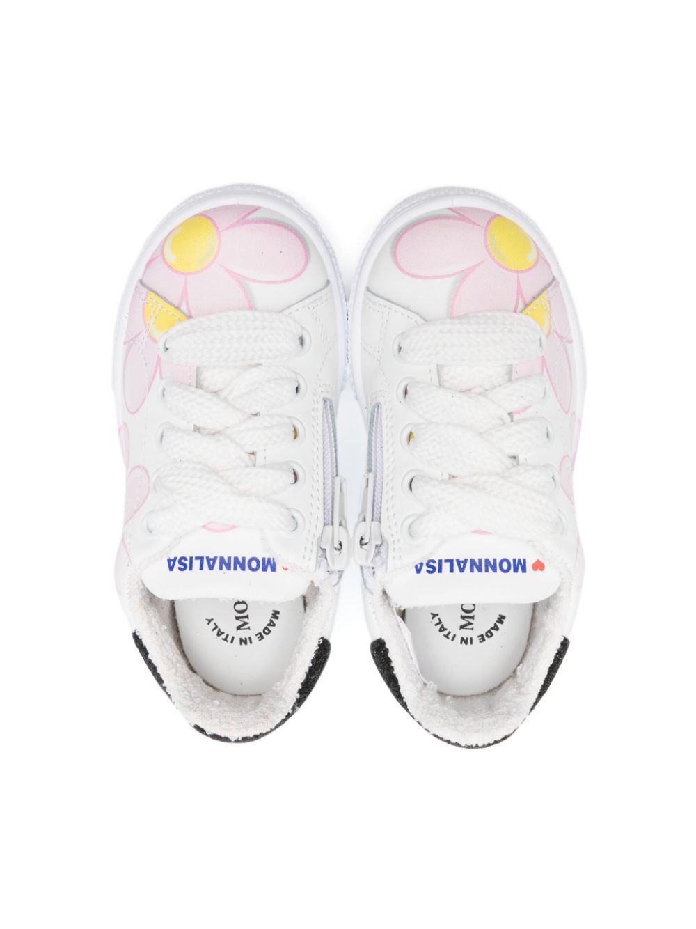 Sneakers a fiori per bambina Monnalisa bianche con design a inserti - Rubino Kids