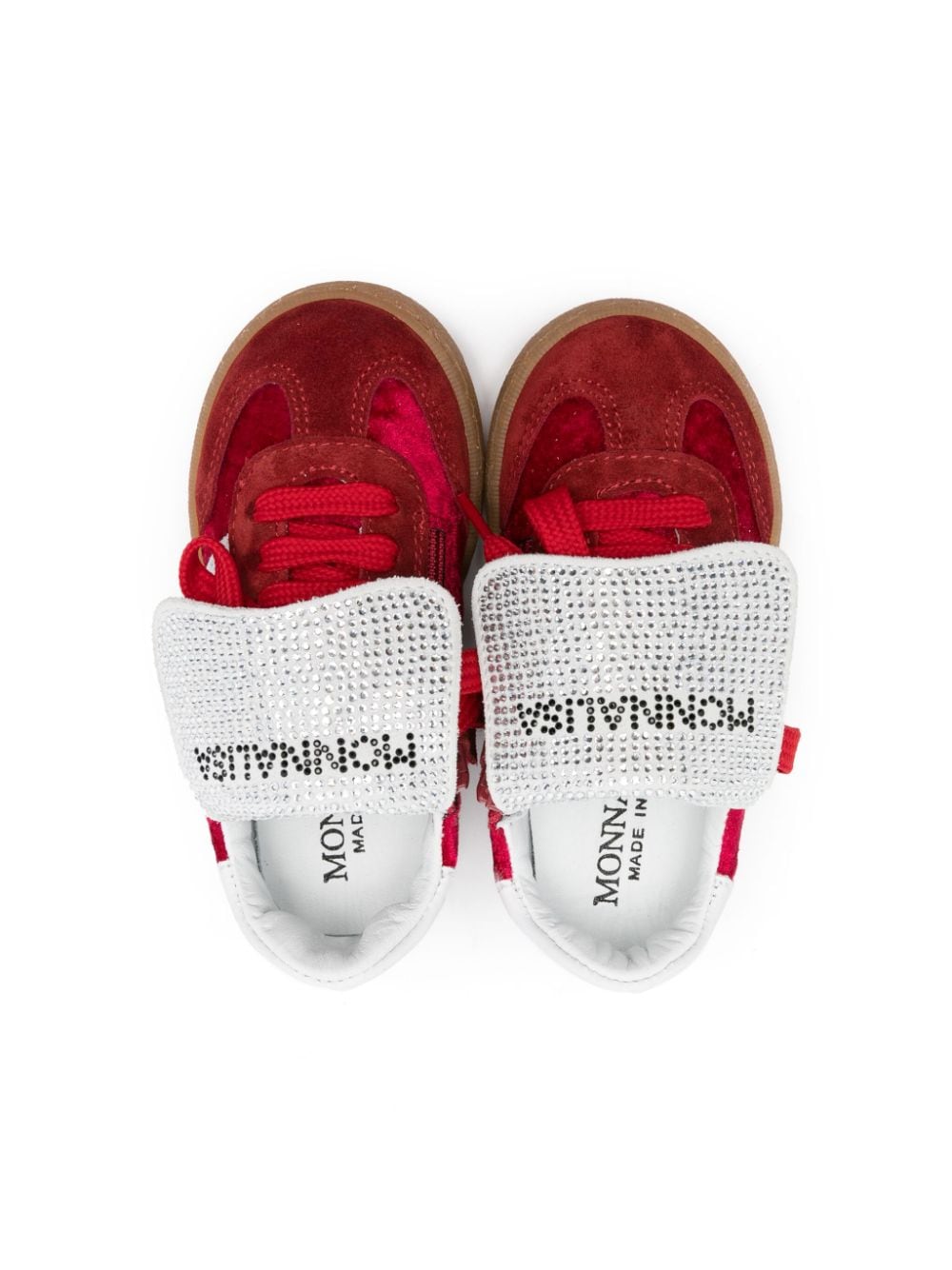 Sneakers con logo per bambina Monnalisa rosso con inserti in velluto - Rubino Kids