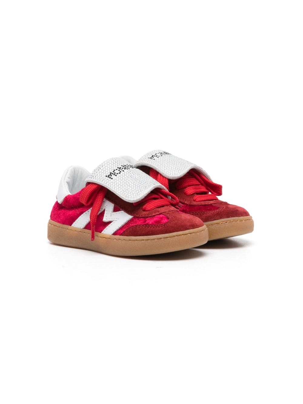 Sneakers con logo per bambina Monnalisa rosso con inserti in velluto - Rubino Kids