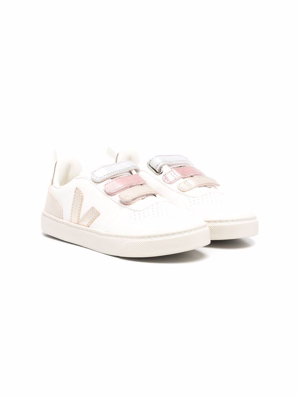 Sneakers metalliche V - 10 per bambina VEJA Kids bianco con punta tonda - Rubino Kids