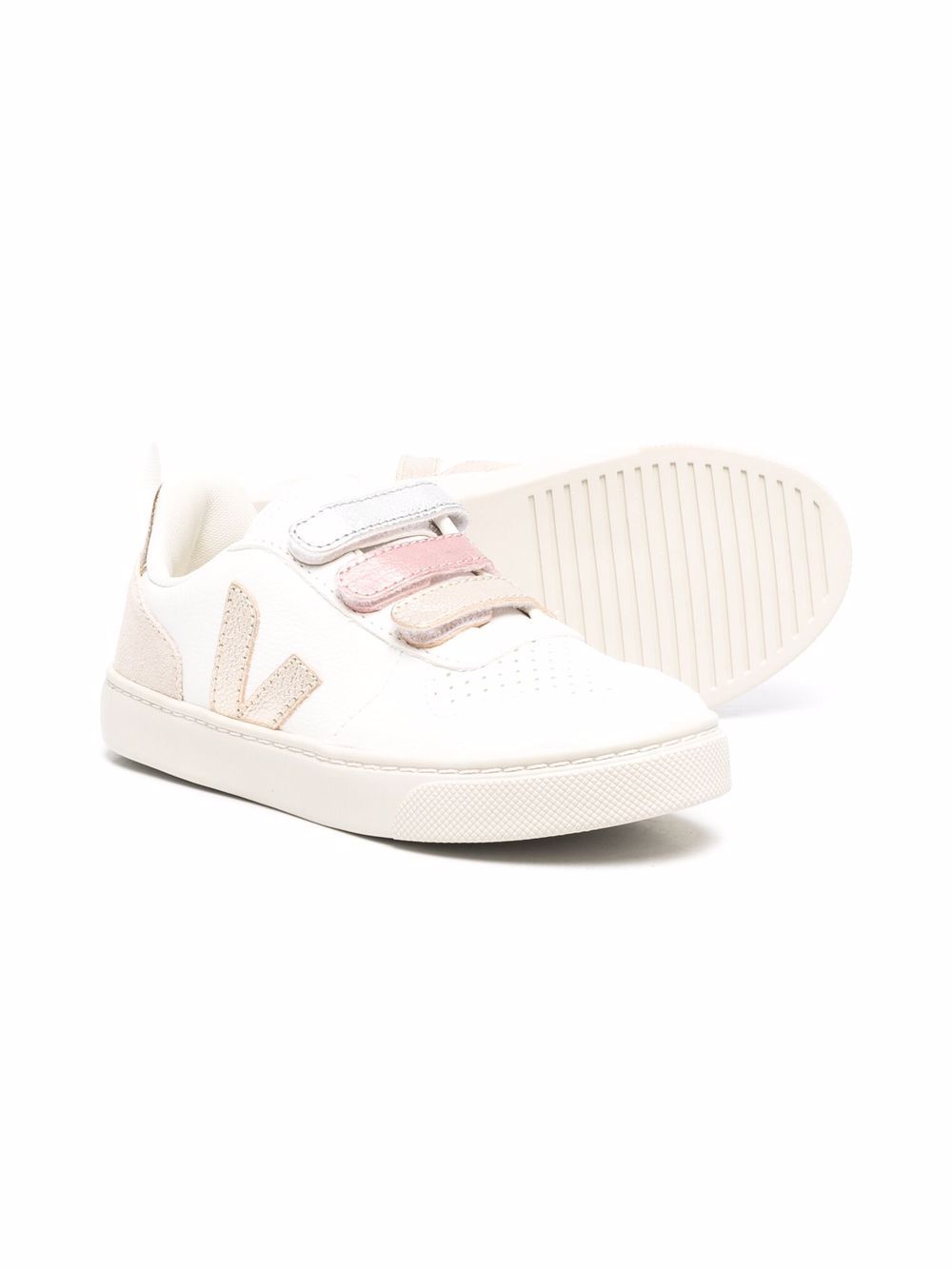 Sneakers metalliche V - 10 per bambina VEJA Kids bianco con punta tonda - Rubino Kids