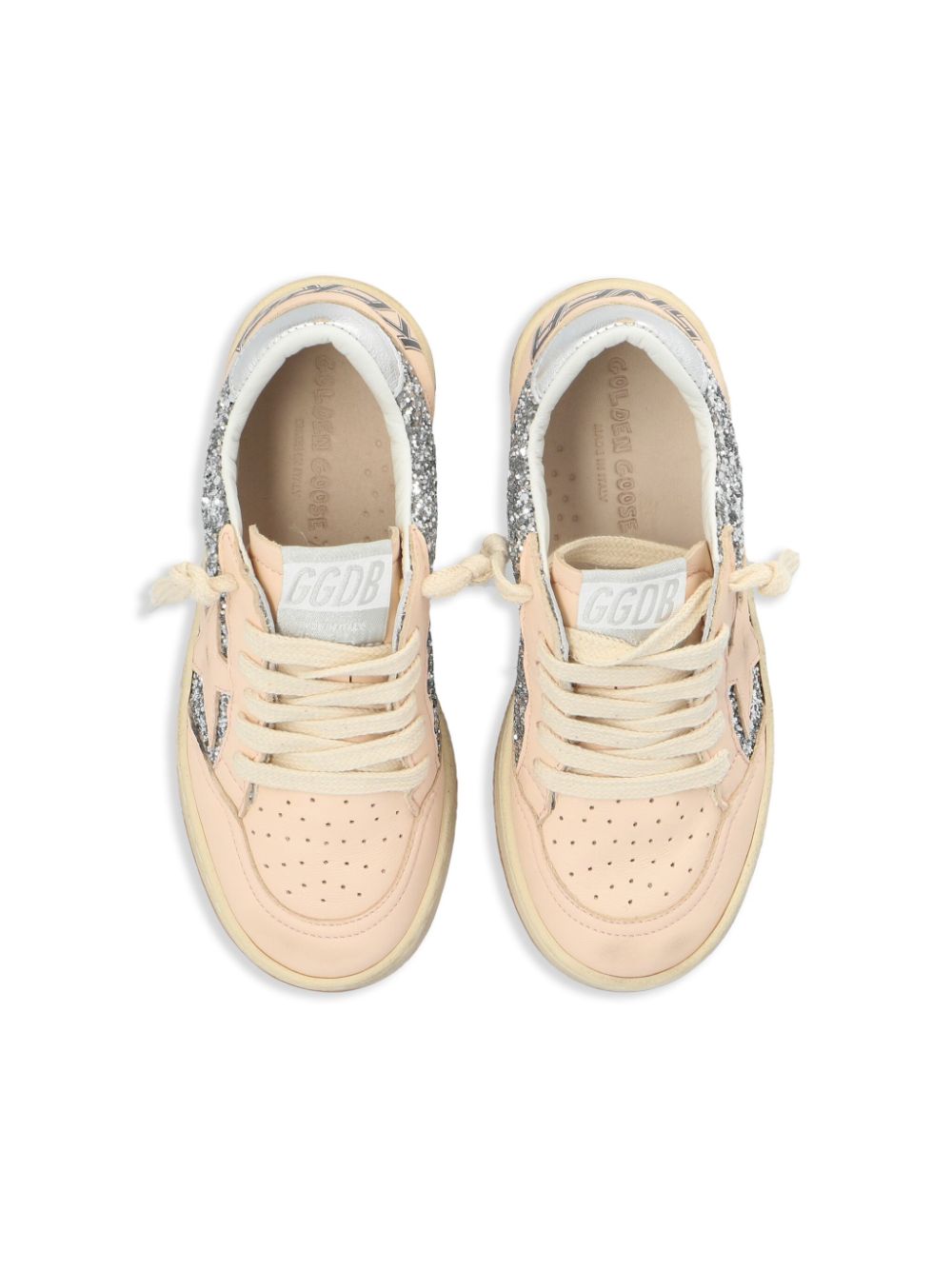 Sneakers per bambina Golden Goose Kids Ball Star beige con inserti argento con glitter - Rubino Kids