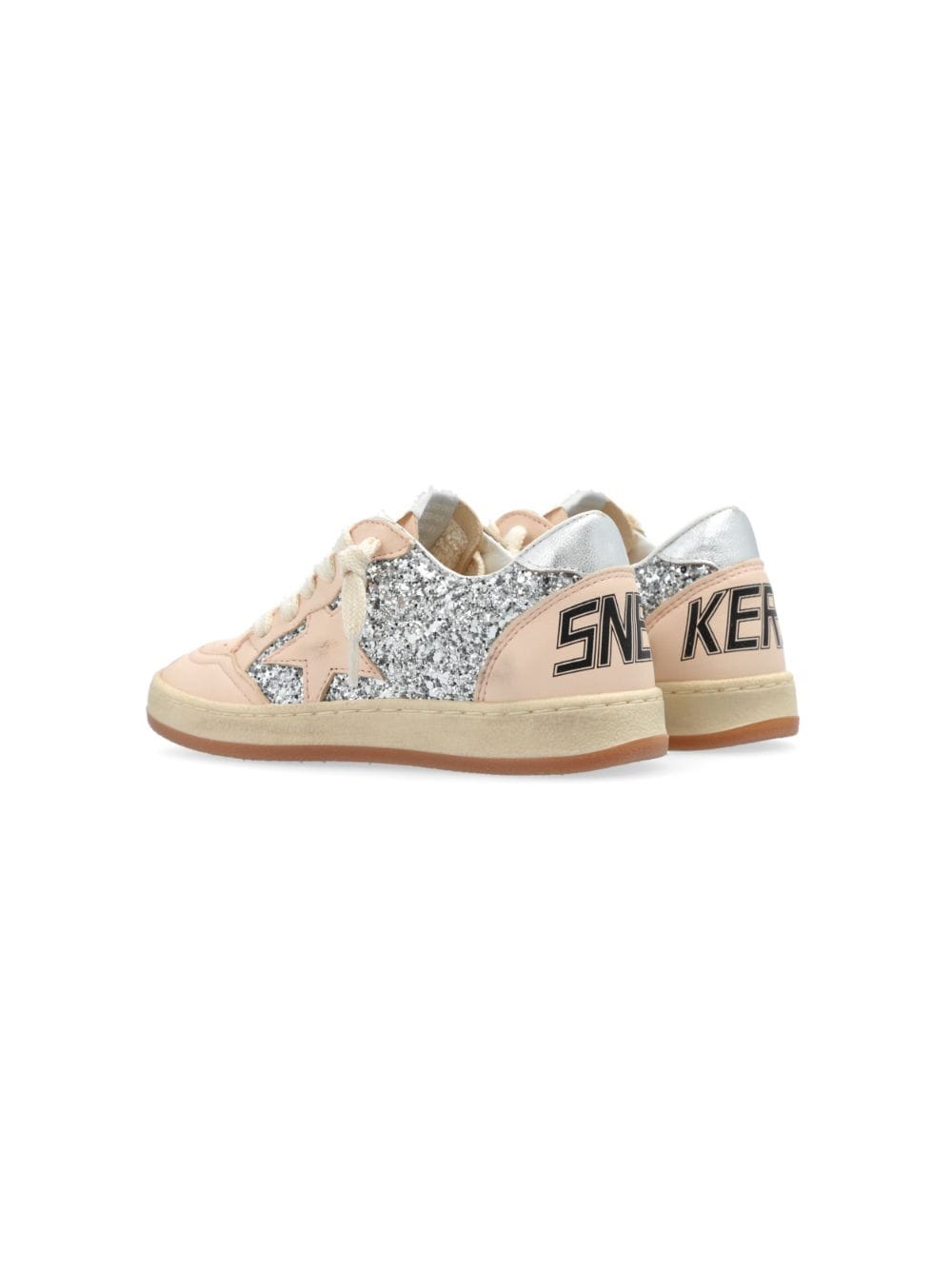 Sneakers per bambina Golden Goose Kids Ball Star beige con inserti argento con glitter - Rubino Kids