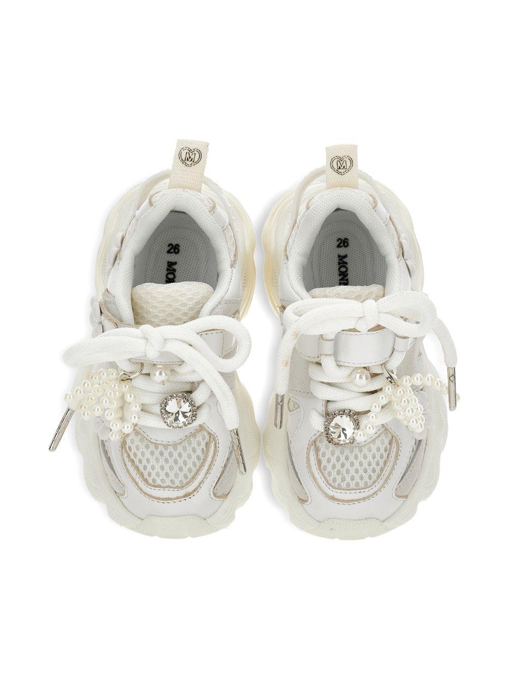 Sneakers per bambina Monnalisa bianche con applicazioni floreali - Rubino Kids
