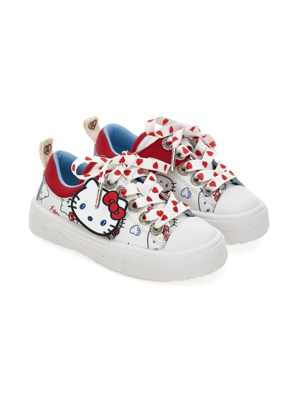 Sneakers per bambina Monnalisa x Hello Kitty bianche con applicazione Hello Kitty - Rubino Kids