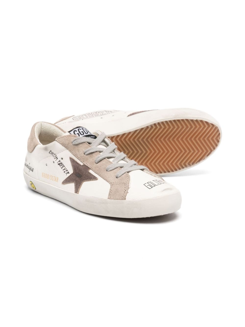 Sneakers per bambino Golden Goose Kids Super Star bianco e beige con effetto vissuto - Rubino Kids