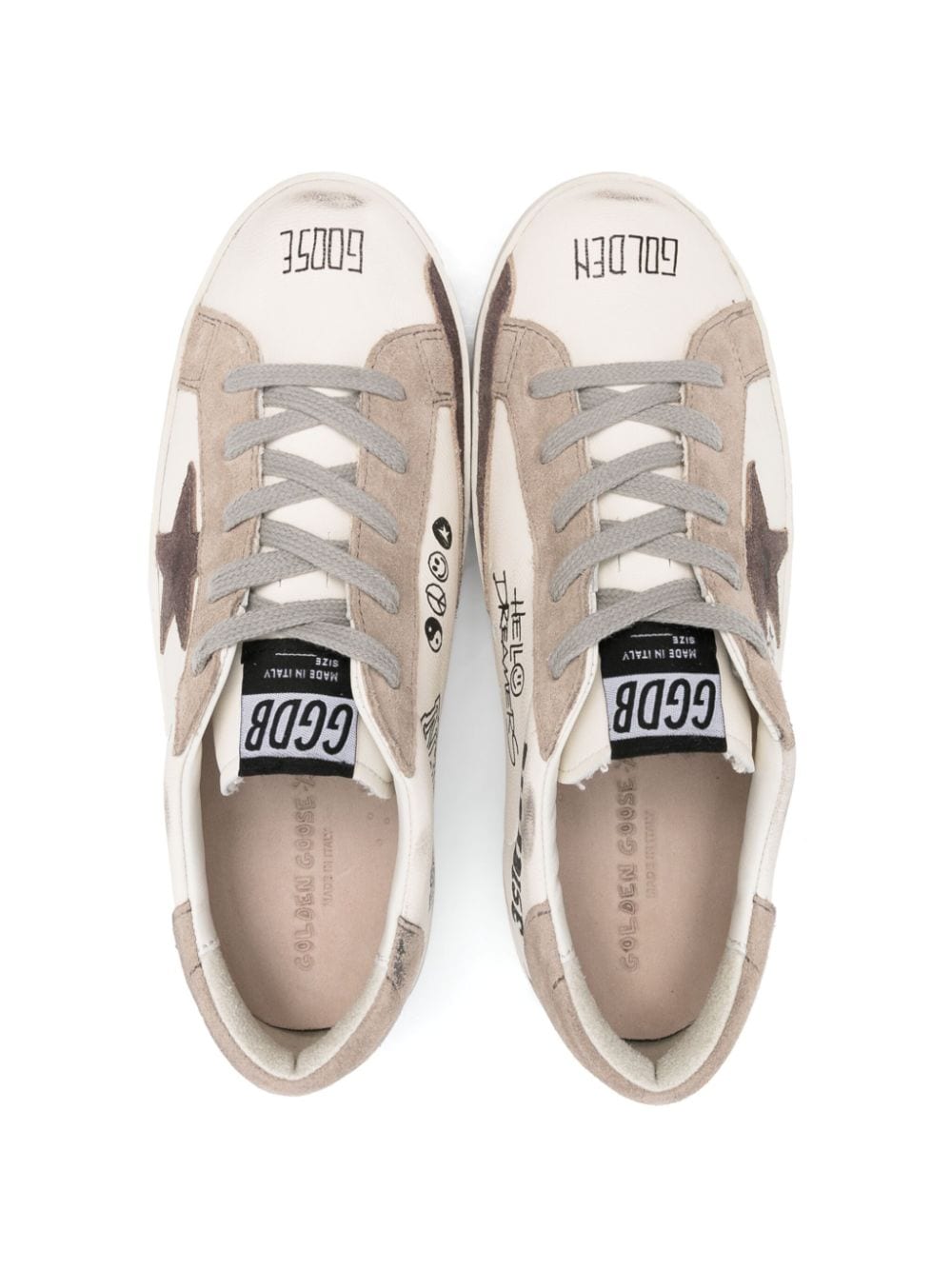 Sneakers per bambino Golden Goose Kids Super Star bianco e beige con effetto vissuto - Rubino Kids