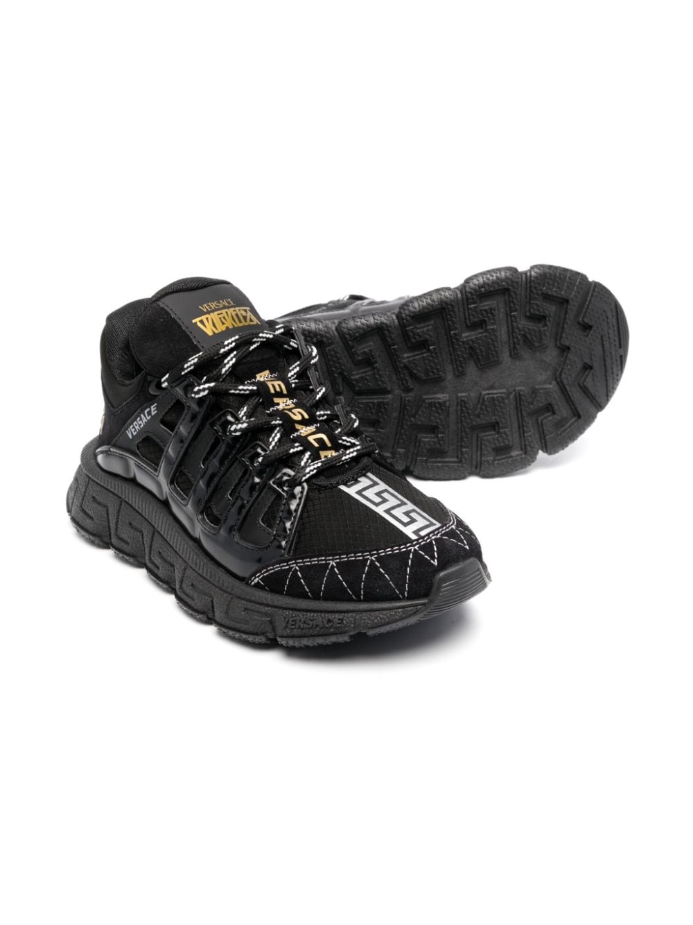 Sneakers per bambino Versace Kids Greca nero con logo color oro - Rubino Kids