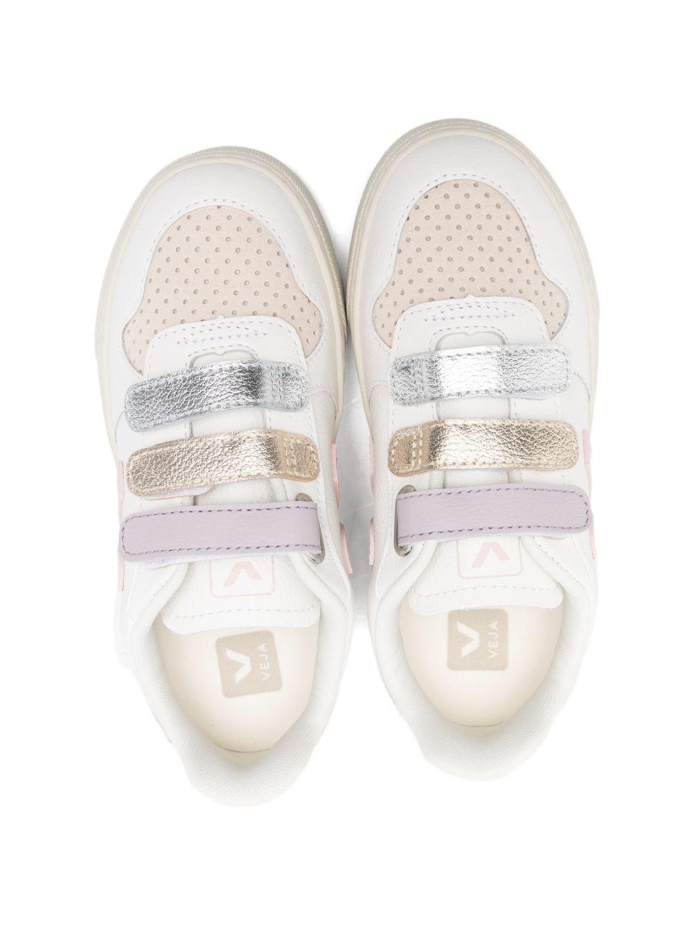 Sneakers V - 10 per bambina Veja Kids bianche con inserti rosa - Rubino Kids