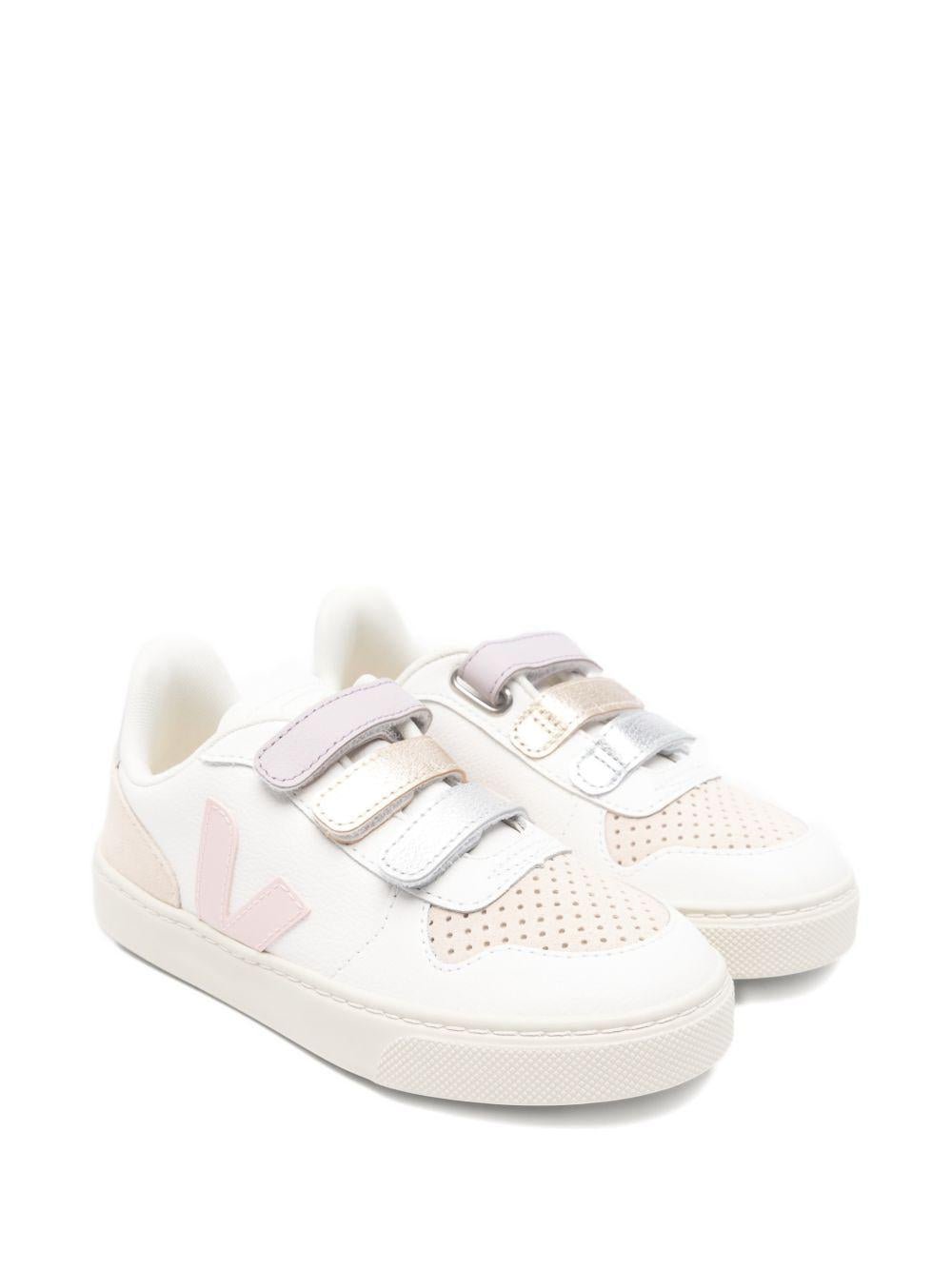 Sneakers V - 10 per bambina Veja Kids bianche con inserti rosa - Rubino Kids