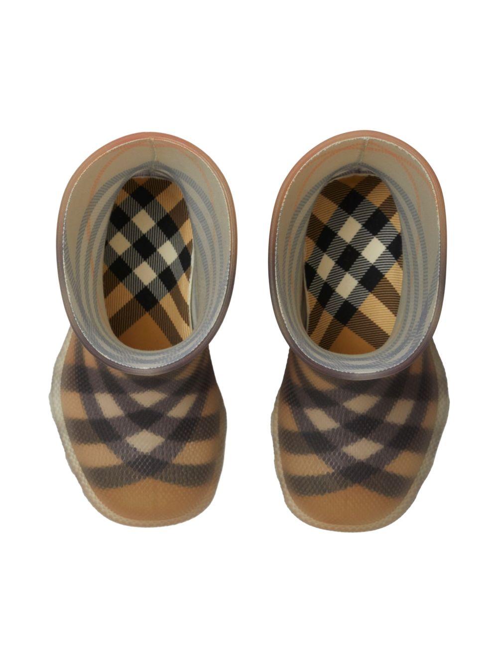 Stivali per la pioggia Marsh per bambini Burberry Kids beige con motivo vintage check - Rubino Kids