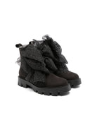 Stivali scamosciati con fiocco oversize per bambina Monnalisa nero con chiusura zip laterale - Rubino Kids