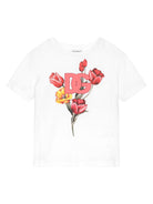 T-shirt a fiori per bambino Dolce & Gabbana Kids bianco con scollo rotondo - Rubino Kids