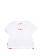 T-shirt a girocollo per neonata Emilio Pucci Junior bianca con ruches - Rubino Kids