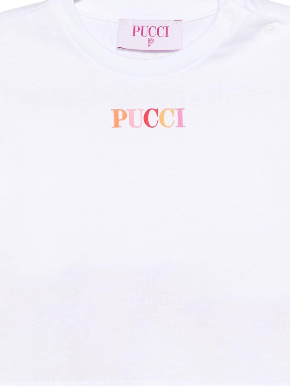 T-shirt a girocollo per neonata Emilio Pucci Junior bianca con ruches - Rubino Kids