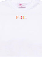 T-shirt a girocollo per neonata Emilio Pucci Junior bianca con ruches - Rubino Kids