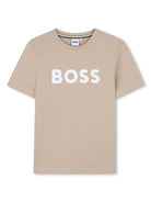 T-shirt a maniche corte per bambino BOSS Kidswear beige con girocollo - Rubino Kids