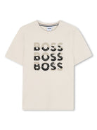 T-shirt a maniche corte per bambino BOSS Kidswear beige con girocollo - Rubino Kids