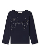 T-shirt a maniche lunghe con ricamo per bambina Bonpoint blu con orlo dritto - Rubino Kids