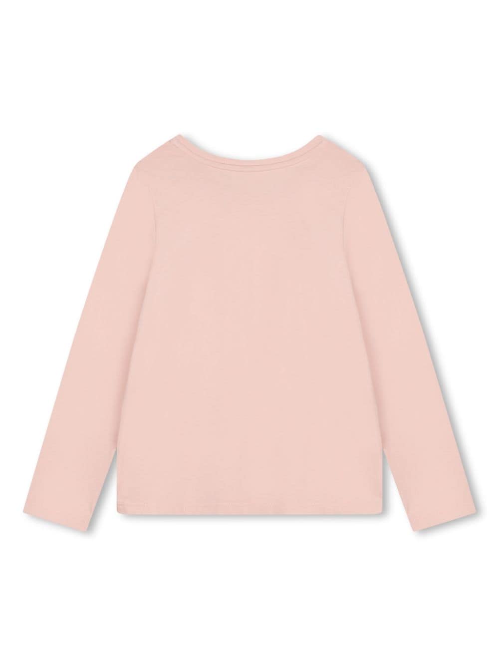 T-shirt a maniche lunghe con ricamo per bambina Chloé Kids rosa con orlo dirtto - Rubino Kids