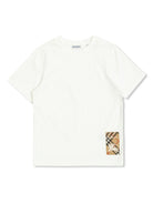 T-shirt a quadri per bambino Burberry Kids bianco con orlo dritto - Rubino Kids