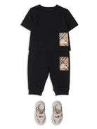 T-shirt a quadri per neonato Burberry Kids nero con girocollo - Rubino Kids