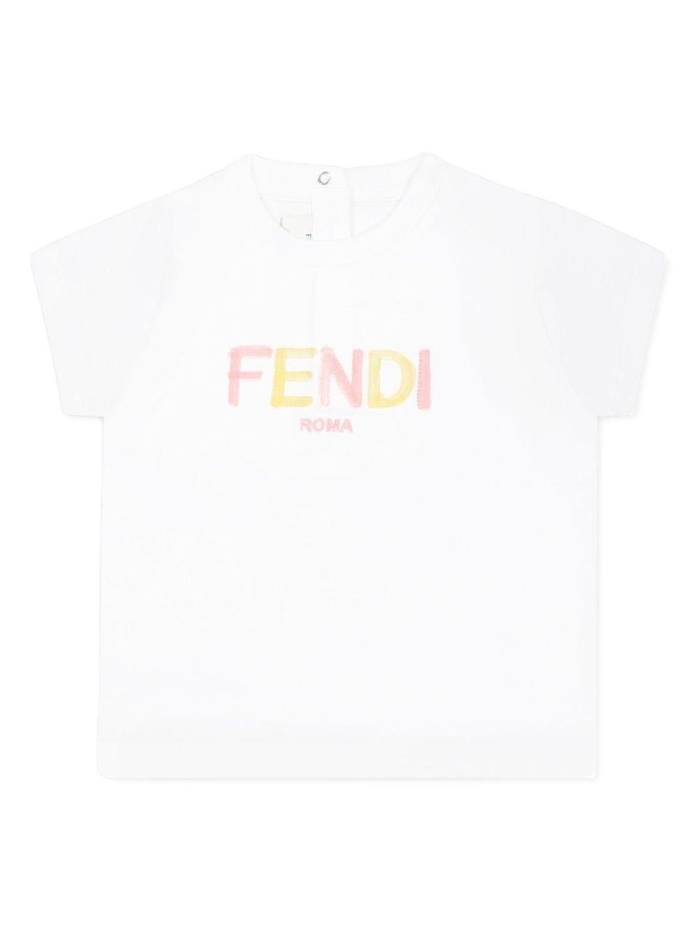T-shirt baby in jersey con logo per neonato Fendi Kids bianco con orlo dritto - Rubino Kids