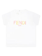 T-shirt baby in jersey con logo per neonato Fendi Kids bianco con orlo dritto - Rubino Kids