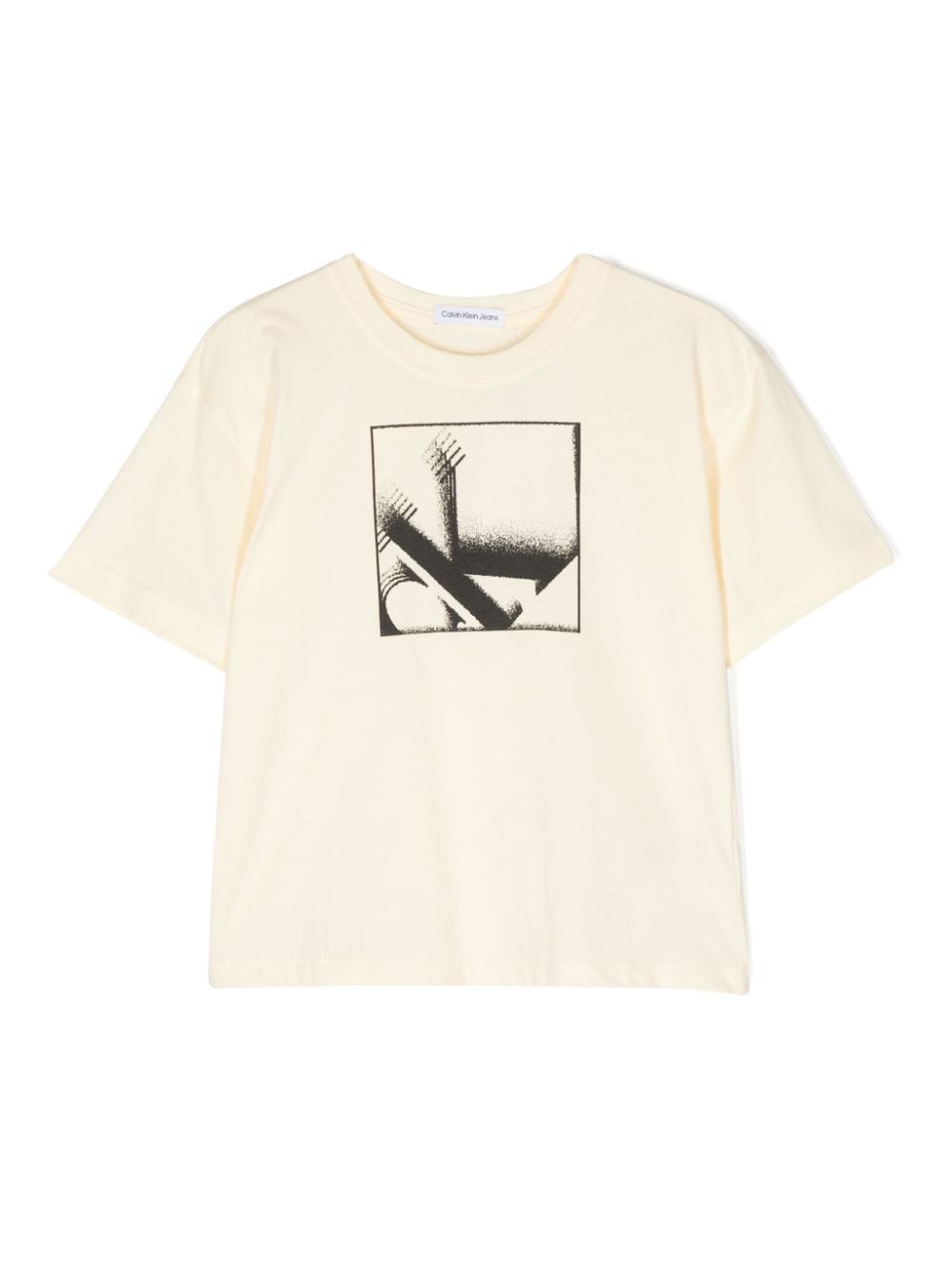 T shirt beige per bambina con logo Calvin Klein Kids centrale ombreggiato - Rubino Kids