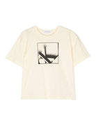 T shirt beige per bambina con logo Calvin Klein Kids centrale ombreggiato - Rubino Kids