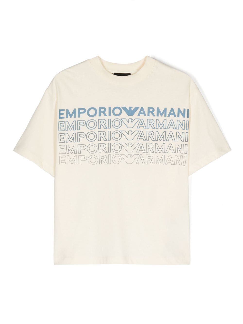 T shirt beige per bambino con stampa Emporio Armani ripetuta - Rubino Kids