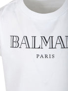 T shirt bianca per bambina con logo Balmain Paris nero stampato - Rubino Kids