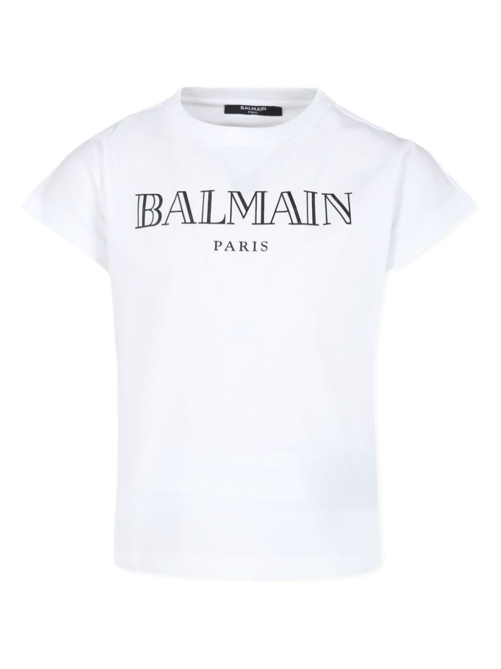 T shirt bianca per bambina con logo Balmain Paris nero stampato - Rubino Kids