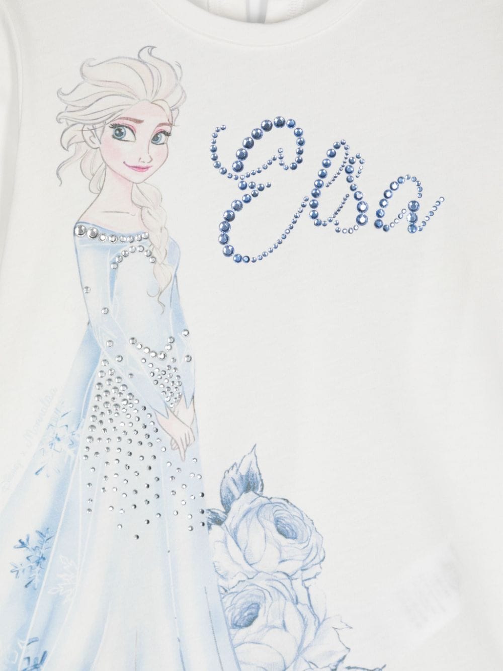 T-shirt bianca per bambina con strass e stampa Elsa Monnalisa - Rubino Kids