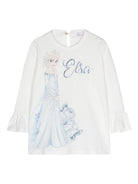 T-shirt bianca per bambina con strass e stampa Elsa Monnalisa - Rubino Kids