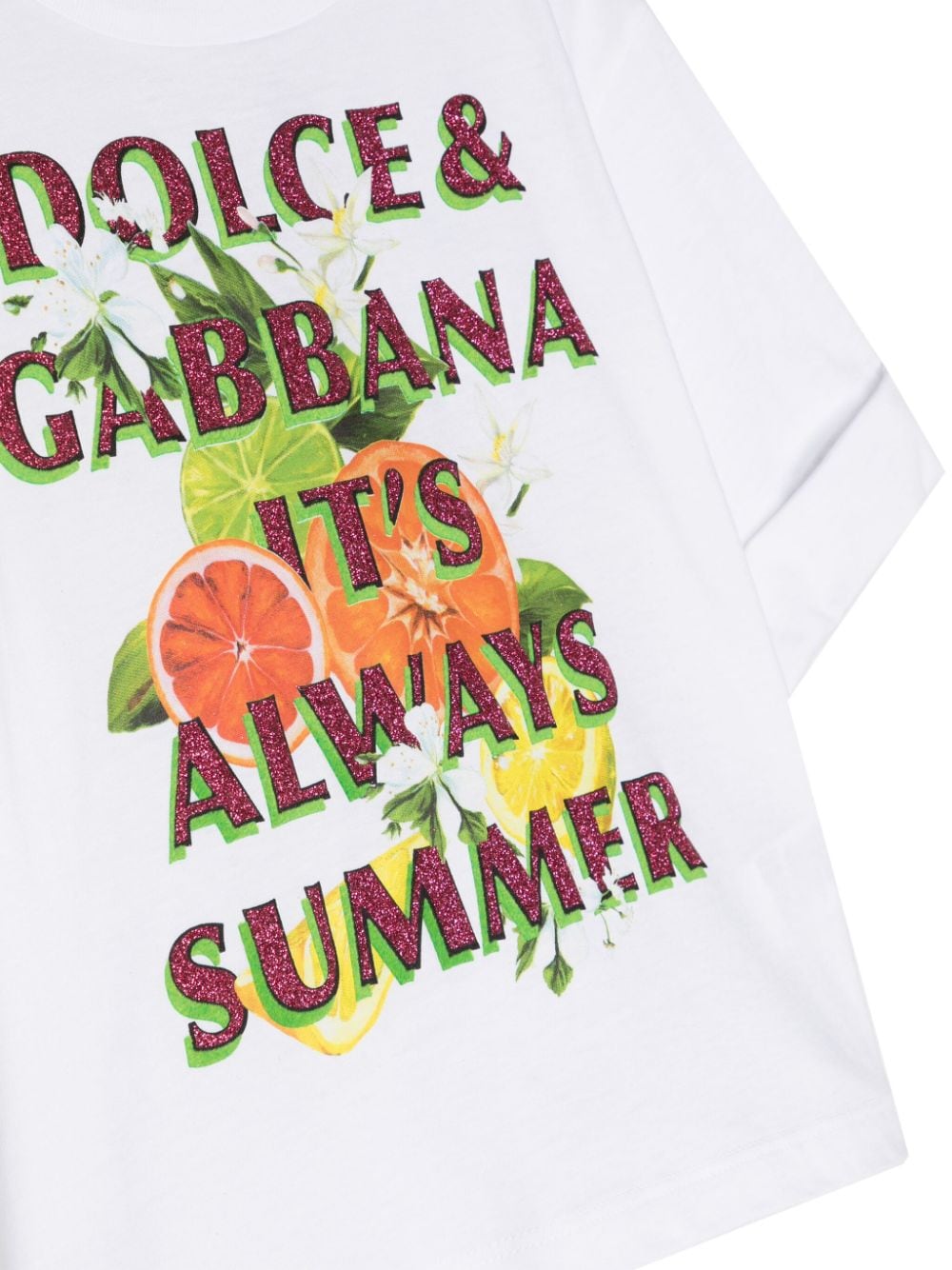 T shirt bianca per bambina Dolce & Gabbana It's always summer - Rubino Kids