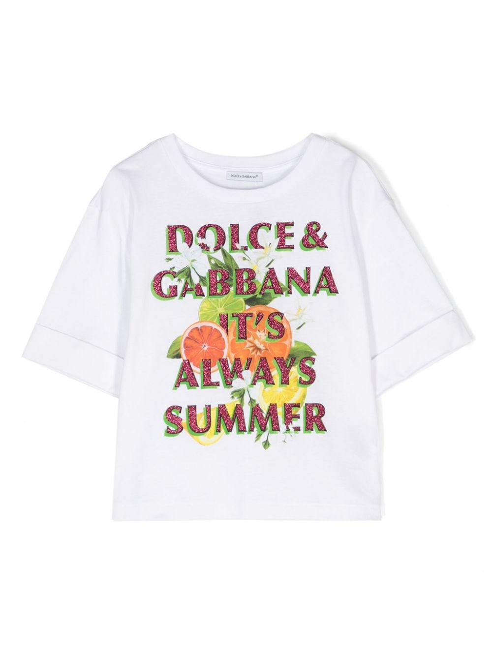 T shirt bianca per bambina Dolce & Gabbana It's always summer - Rubino Kids