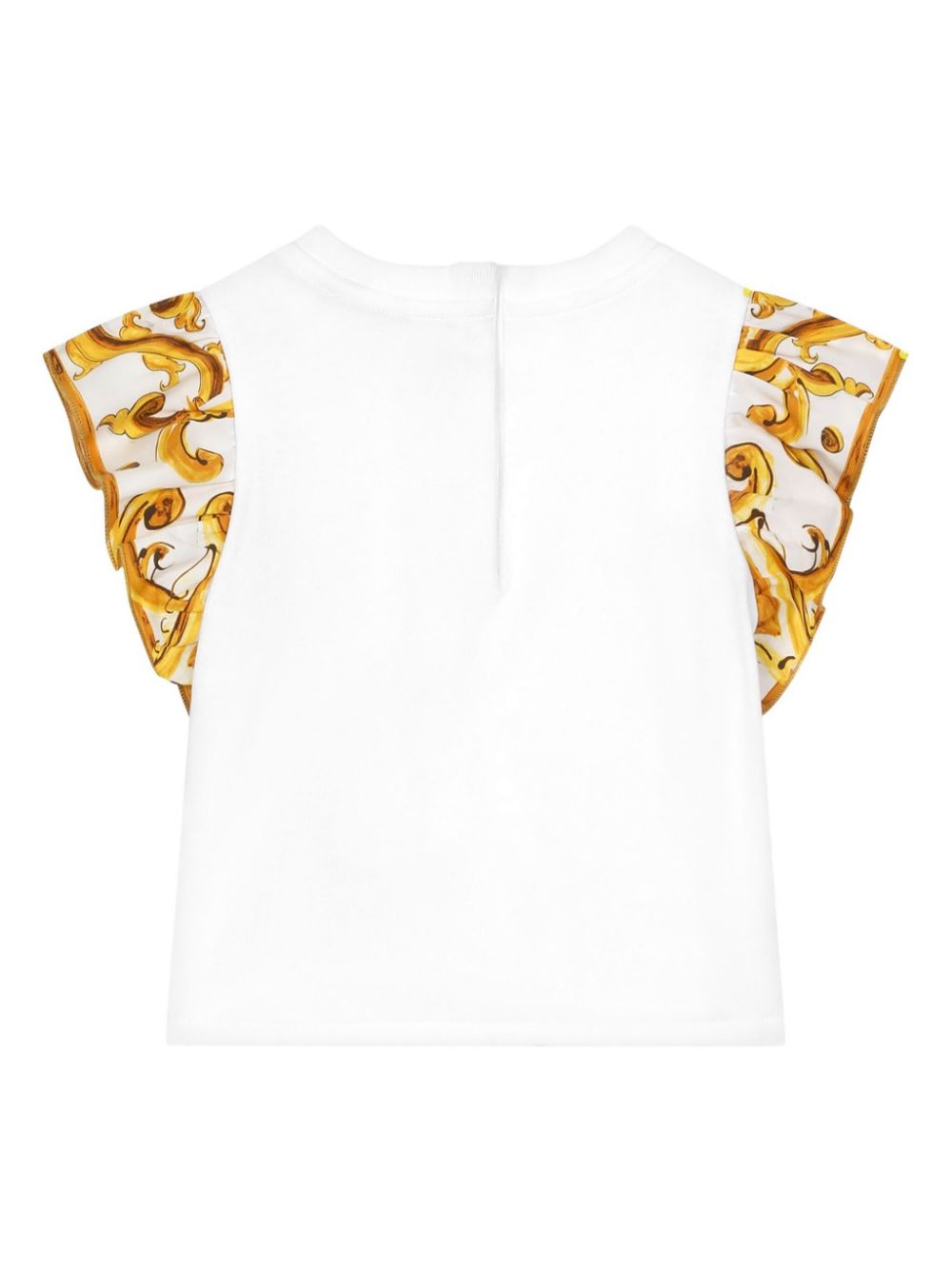 T-shirt bianca per bambina Dolce & Gabbana Kids bianco con maniche a stampa barocca - Rubino Kids