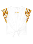 T-shirt bianca per bambina Dolce & Gabbana Kids bianco con maniche a stampa barocca - Rubino Kids