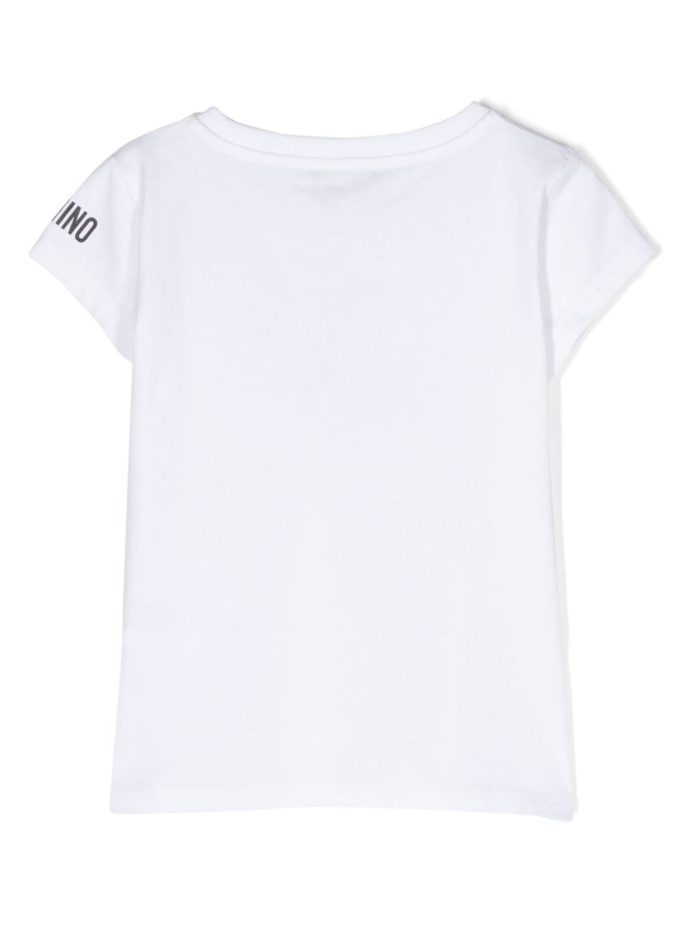 T shirt bianca per bambina Moschino Kids con stampa centrale nera "Be Simple!" - Rubino Kids