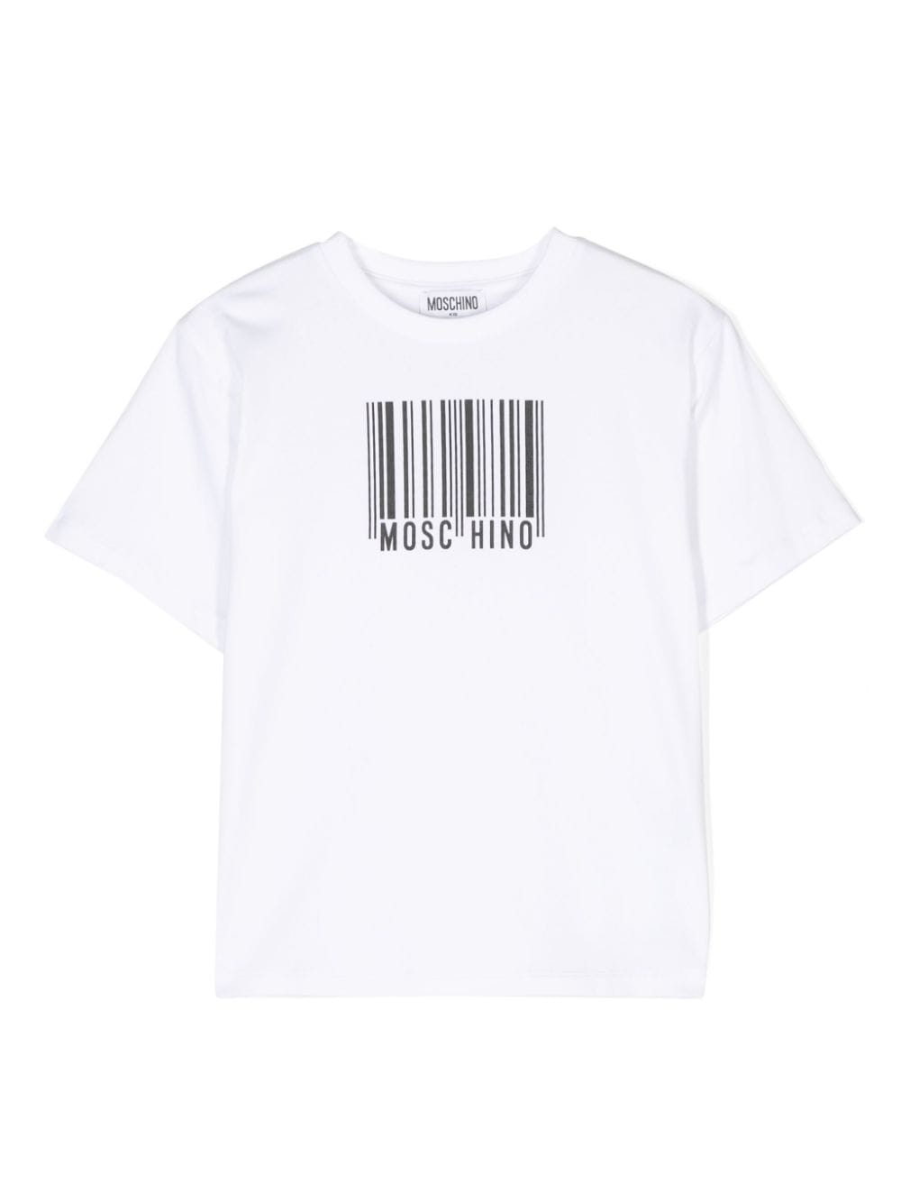 T shirt bianca per bambina Moschino Kids con stampa codice a barre - Rubino Kids